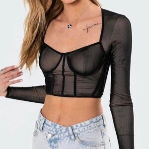 Edikted Black Long Sleeve Fitted Bodysuit